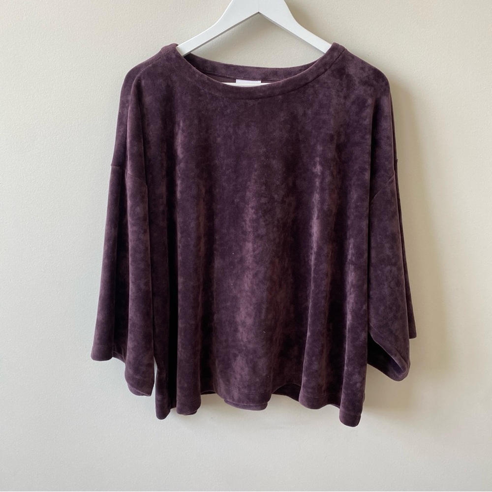 J. Jill Purejill Plush Velour Purple Oversized Cropped Shirt Size Large